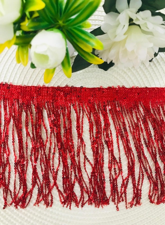 PREMDAS LACES Premdas lace Colorful Sequin Tassel Lace Trim Ribbon Fringe DIY Handmade Dance Performance Clothing Decoration Accessorie(3miter) Length - 6 Inch (Red) - Image 2